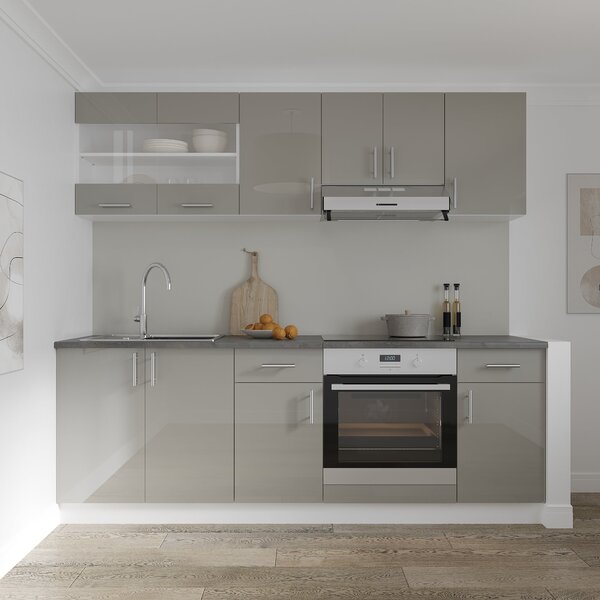 Set haaus V13, Gri Lucios/Alb, MDF, Blat Thermo 28 mm, L 220 cm