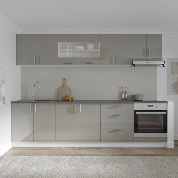 Set haaus V22, Gri Lucios/Alb, MDF, Blat Thermo 28 mm, L 280 cm