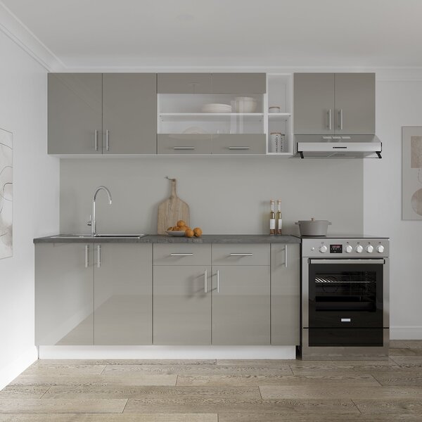 Corp haaus Karo, 2 Sertare, 2 Usi, Gri Lucios/Alb, MDF, 80 x 50 x 80 cm