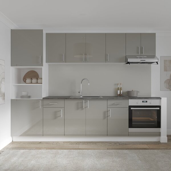 Set haaus V24, Gri Lucios/Alb, MDF, Blat Thermo 28 mm, L 280 cm