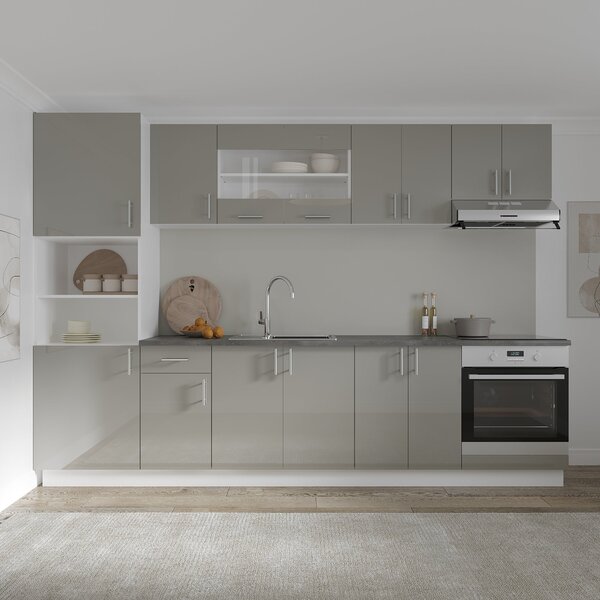 Corp haaus Karo, 2 Usi, cu spatiu cuptor, Gri Lucios/Alb, MDF, 60 x 57 x 210 cm