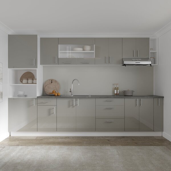 Set haaus V29, Gri Lucios/Alb, MDF, Blat Thermo 28 mm, L 320 cm