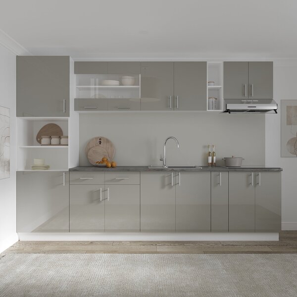 Set haaus V26, Gri Lucios/Alb, MDF, Blat Thermo 28 mm, L 300 cm