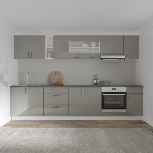 Set haaus V28, Gri Lucios/Alb, MDF, Blat Thermo 28 mm, L 320 cm