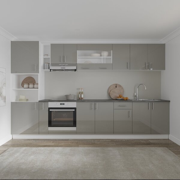 Set haaus V33, Gri Lucios/Alb, MDF, Blat Thermo 28 mm, L 340 cm