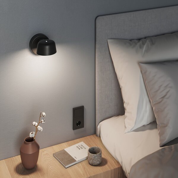 Glamox Aplică perete LED Motus Wall, dim to warm, negru, reglabil, Negru, Camera de zi / sufragerie, Metal, Modern