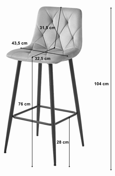 Scaun de bar gri NADO VELVET cu picioare negre