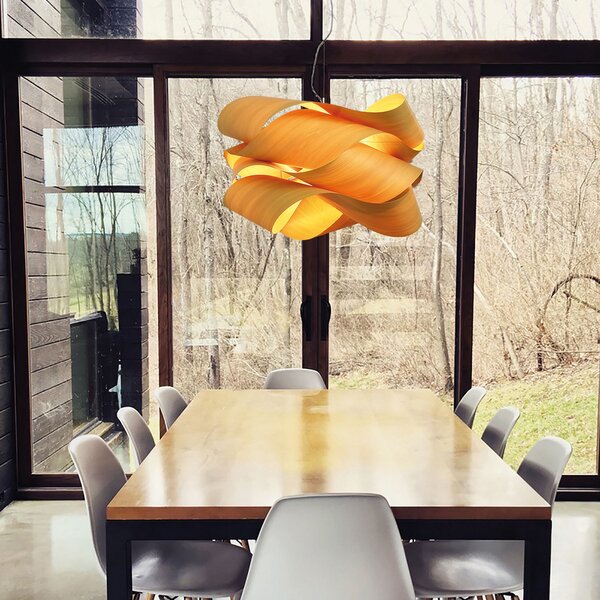 LZF LAMPS Link pendul, cablu negru Ø 69cm galben, reglabil, Galben, Camera de zi / sufragerie, Lemn, Design