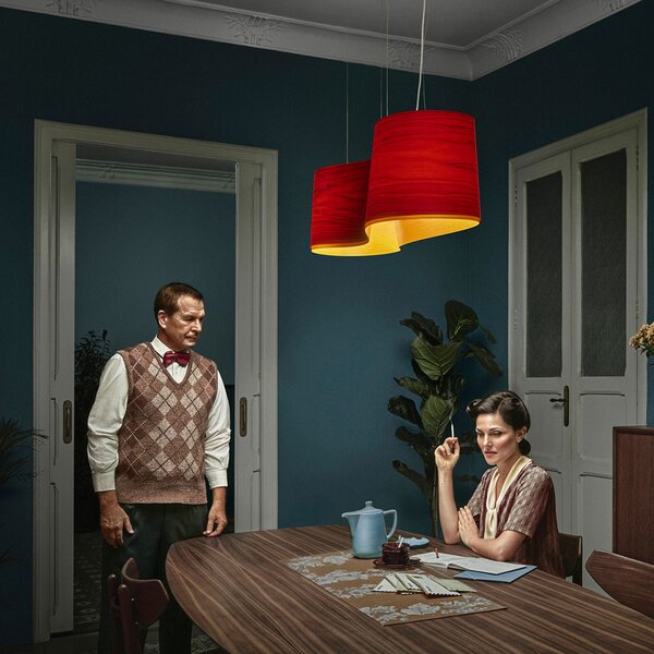 LZF LAMPS New Wave lampă suspendată, roșu/galben, reglabil, Roșu, Camera de zi / sufragerie, Lemn, Design