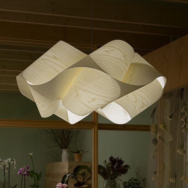 LZF LAMPS Swirl suspendată, cablu negru Ø 54cm fildeș, reglabil, Lemn, Camera de zi / sufragerie, Lemn, Design