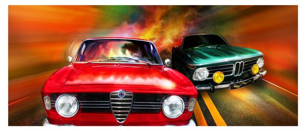 Tablou - Mașini de curse retro (120x50 cm)