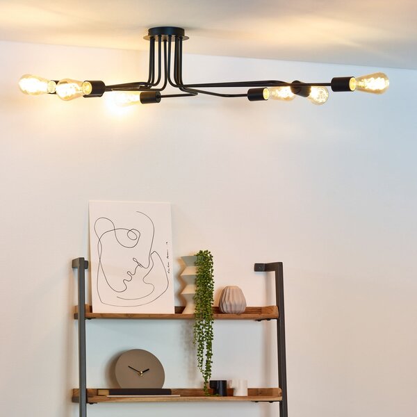 Lucide Plafonieră Lester cu opt lumini, negru, reglabil, Negru, Camera de zi / sufragerie, Metal, Modern