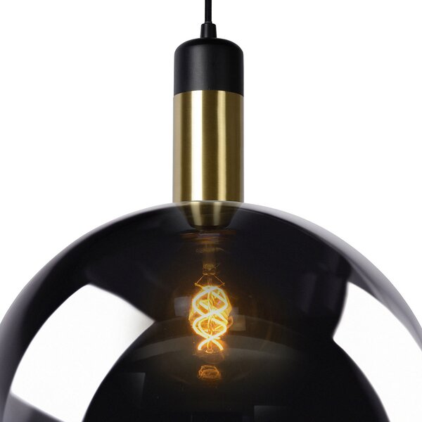 Lucide Lampă suspendată Julius, 1 bec, gri fumuriu, Ø 20 cm, reglabil, Negru, Camera de zi / sufragerie, Sticlă, Modern