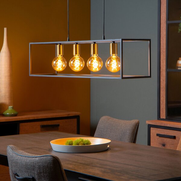 Lucide Lampă suspendată Ruben cu ramă, patru lumini, reglabil, Negru, Camera de zi / sufragerie, Metal, Modern