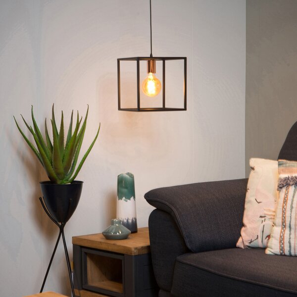 Lucide Lampă suspendată Arthur, o singură lumină, negru, reglabil, Negru, Camera de zi / sufragerie, Metal, Design