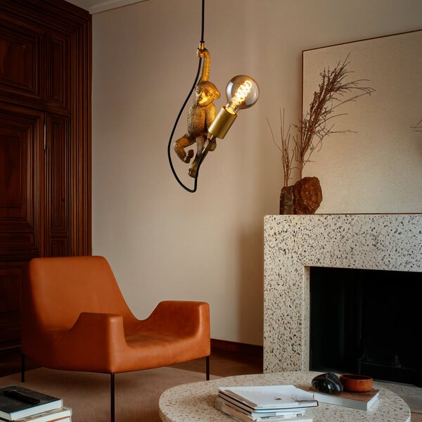 Lucide Suspensie Extravaganza Chimp, auriu mat/negru, reglabil, Auriu / Alamă, Camera de zi / sufragerie, Plastic, Design