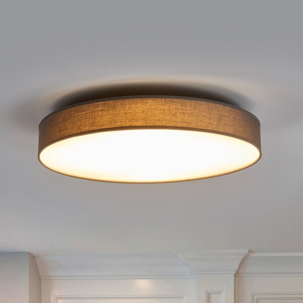 Lindby plafonieră LED Saira, Ø 50 cm, gri, textil, Gri, Camera de zi / sufragerie, Țesătură / Textil, Modern