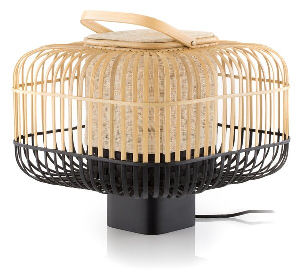 Lampă de masă Forestier, Bamboo Square S, Negru, Camera de zi, Bamboo, Design