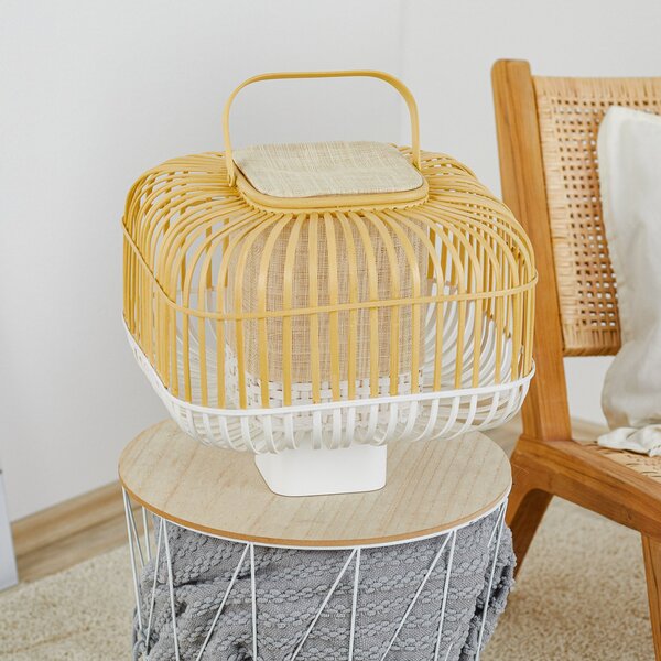 Lampă de masă Forestier, Bamboo Square S, Alb, Camera de zi, Bamboo, Design
