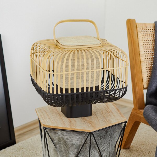 Lampă de masă Forestier, Bamboo Square S, Negru, Camera de zi, Bamboo, Design
