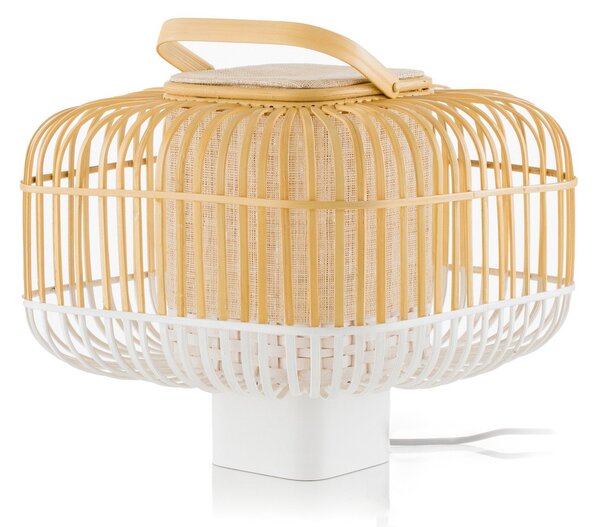 Lampă de masă Forestier, Bamboo Square S, Alb, Camera de zi, Bamboo, Design