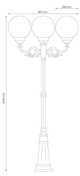 LCD Candelabru 1144, trei fluxuri, negru/alb, Negru, Metal, Antichitate, glob