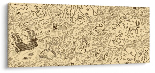 Tablou - Harta de epocă, ilustrații (120x50 cm)