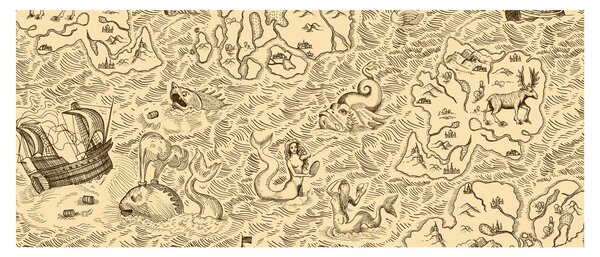 Tablou - Harta de epocă, ilustrații (120x50 cm)