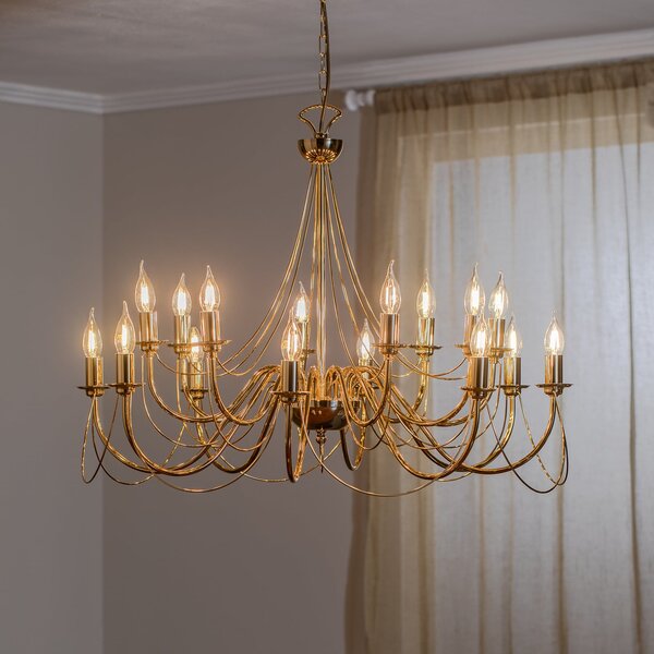 Domiluce Candelabru retro, 16 brațe, auriu, reglabil, Auriu / Alamă, Camera de zi / sufragerie, Metal