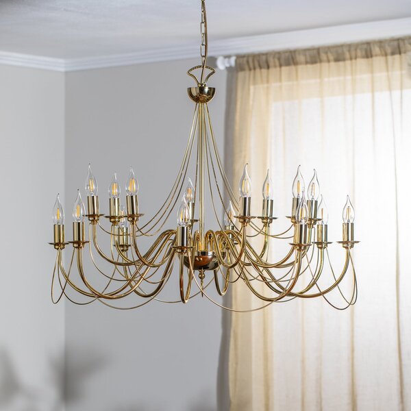 Domiluce Candelabru retro, 16 brațe, auriu, reglabil, Auriu / Alamă, Camera de zi / sufragerie, Metal