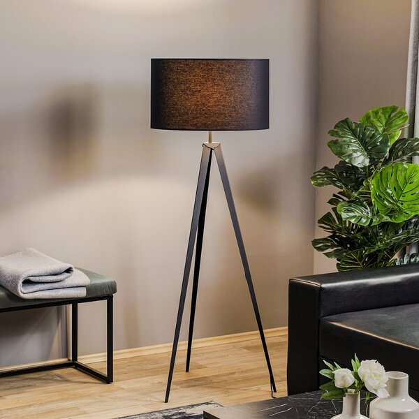 Domiluce Lampadar Tago, cu trei picioare, abajur negru/auriu, Negru, Camera de zi / sufragerie, Metal, Modern, Tripod