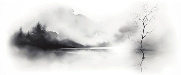 Tablou - pictură cu cerneală de peisaj (120x50 cm)