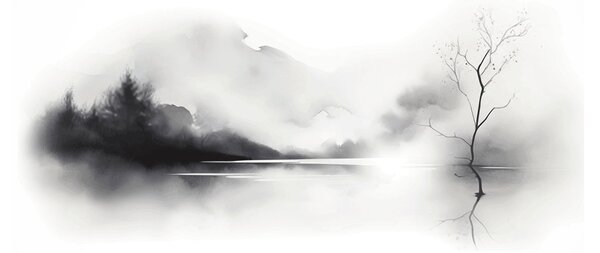 Tablou - pictură cu cerneală de peisaj (90x60 cm)