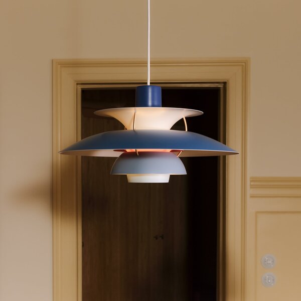 Louis Poulsen Lampă suspendată PH 5 500, albastră, Ø 50 cm, reglabil, Albastru, Camera de zi / sufragerie, Metal, Design