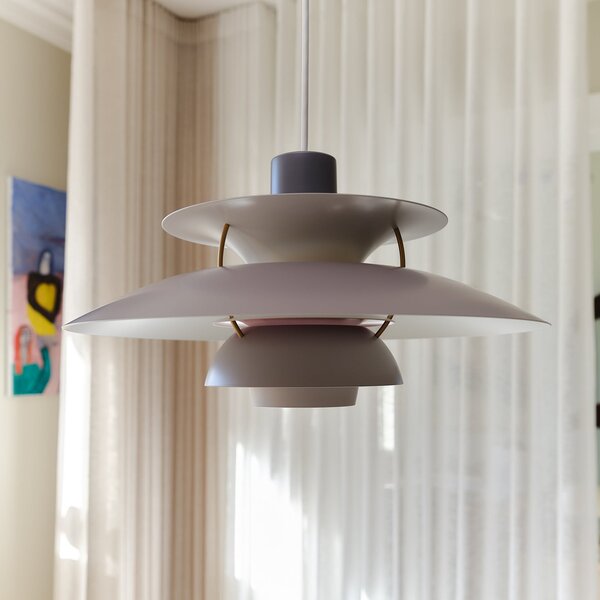 Louis Poulsen Lampă suspendată PH 5 500, gri, Ø 50 cm, reglabil, Gri, Camera de zi / sufragerie, Metal, Design