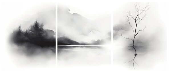 Tablou - pictură cu cerneală de peisaj (90x60 cm)