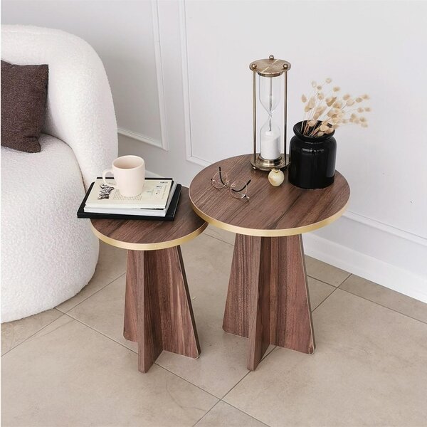 Set 2buc. măsuțe cafea Kabivo 1 (auriu + nuc). 1089598