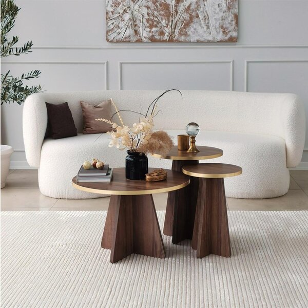 Set 2buc. măsuțe cafea Kabivo 1 (auriu + nuc). 1089598
