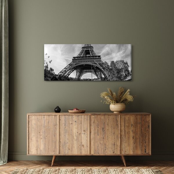 Tablou - Turnul Eiffel, alb-negru (120x50 cm)