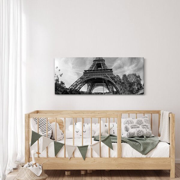 Tablou - Turnul Eiffel, alb-negru (120x50 cm)