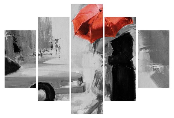 Tablou - Cuplu în dragoste sub o umbrelă, roșu (150x105 cm)