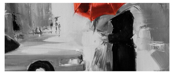 Tablou - Cuplu în dragoste sub o umbrelă, roșu (120x50 cm)