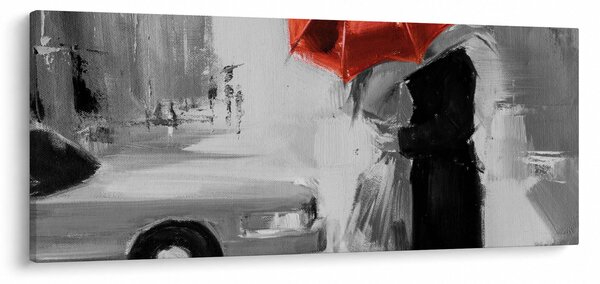Tablou - Cuplu în dragoste sub o umbrelă, roșu (120x50 cm)