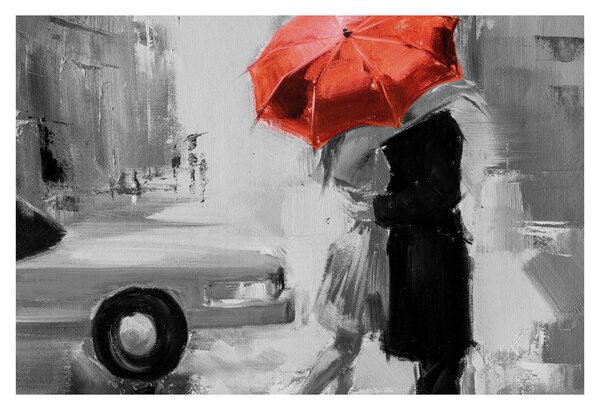 Tablou - Cuplu în dragoste sub o umbrelă, roșu (90x60 cm)