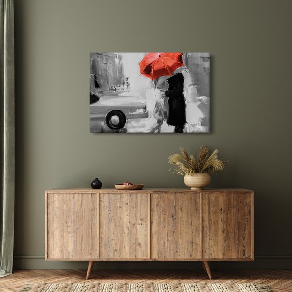 Tablou - Cuplu în dragoste sub o umbrelă, roșu (90x60 cm)