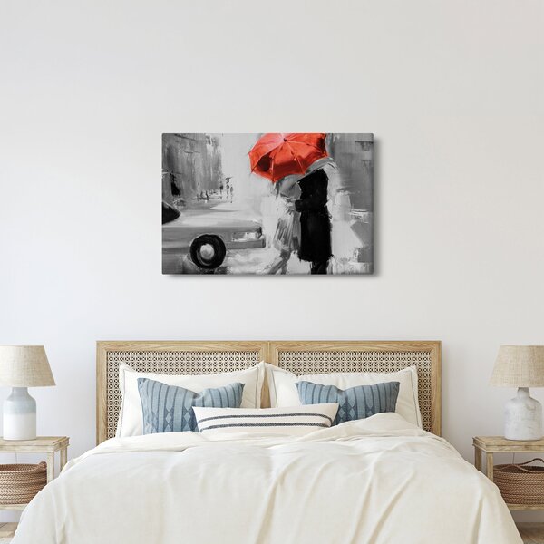 Tablou - Cuplu în dragoste sub o umbrelă, roșu (90x60 cm)