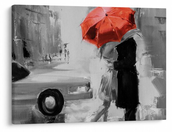 Tablou - Cuplu în dragoste sub o umbrelă, roșu (70x50 cm)