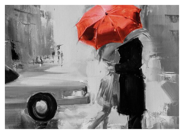 Tablou - Cuplu în dragoste sub o umbrelă, roșu (70x50 cm)