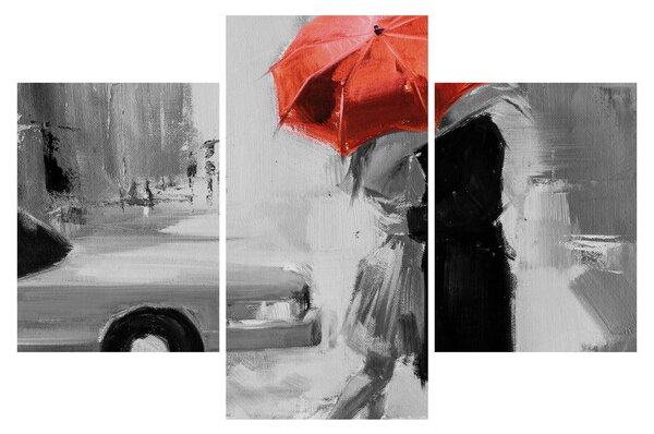 Tablou - Cuplu în dragoste sub o umbrelă, roșu (90x60 cm)