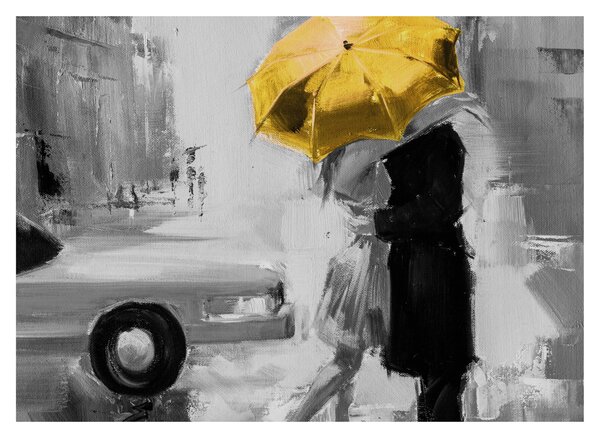 Tablou - Cuplu în dragoste sub o umbrelă, galben (70x50 cm)